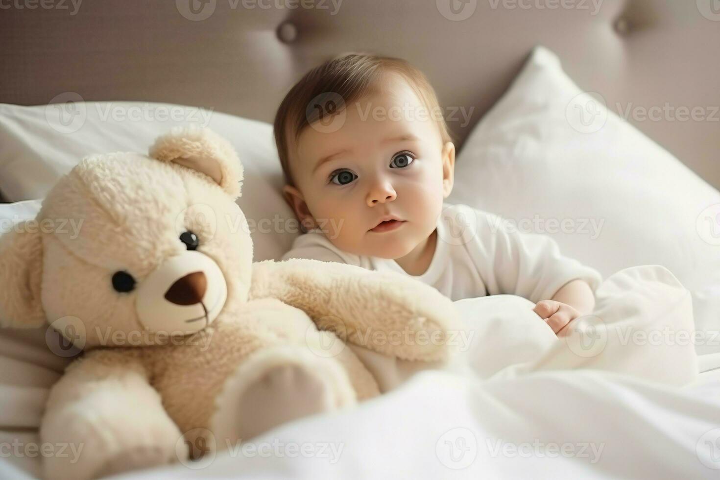 Baby soft teddy at morning. Generate Ai photo