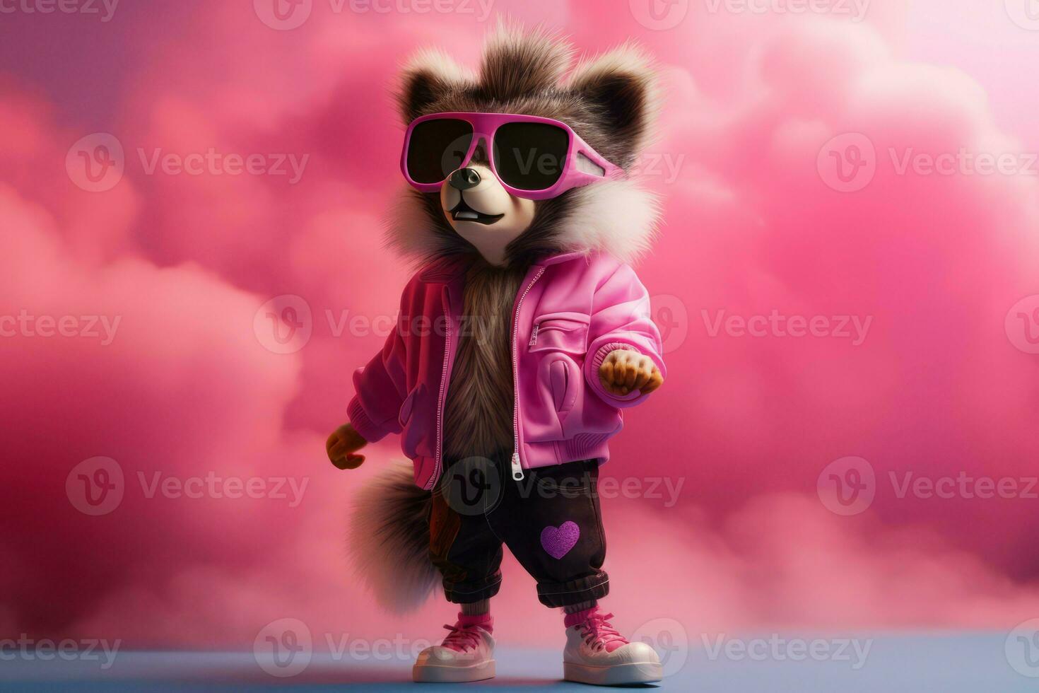 Fashion pink raccoon. Generate Ai photo