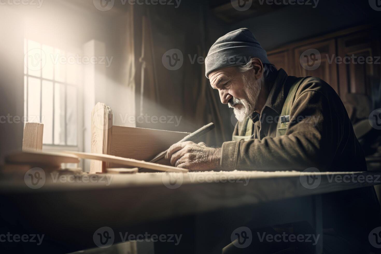 Carpenter worker at morning. Generate Ai photo