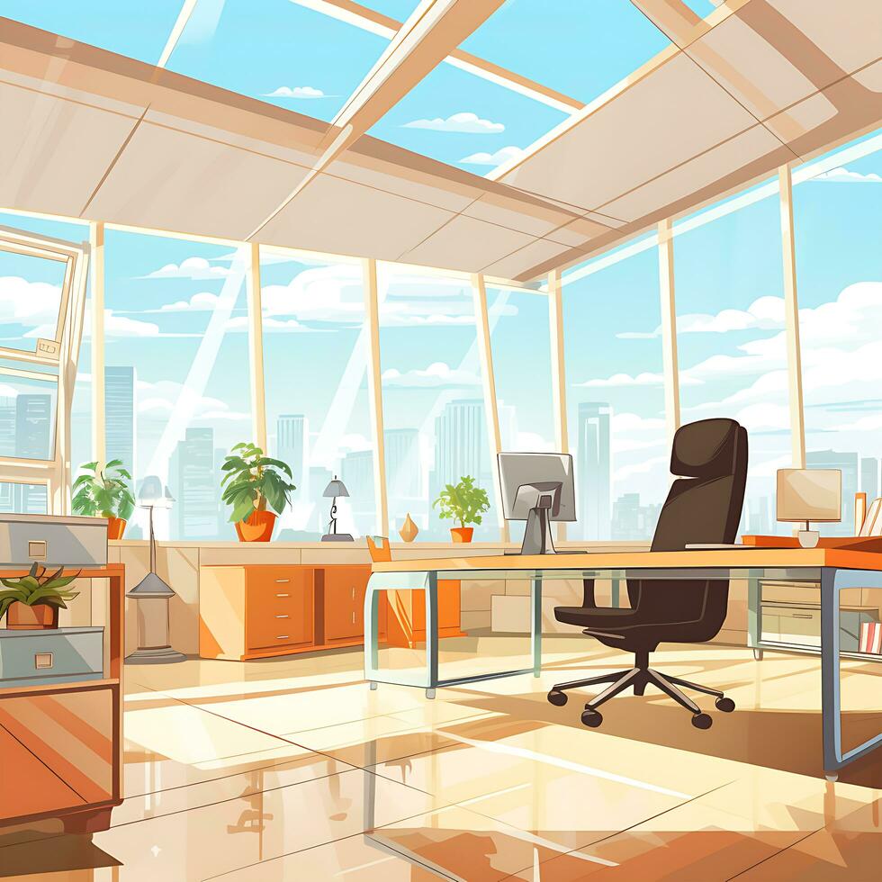 Modern Office room desk interior design illustration generated by AI photo