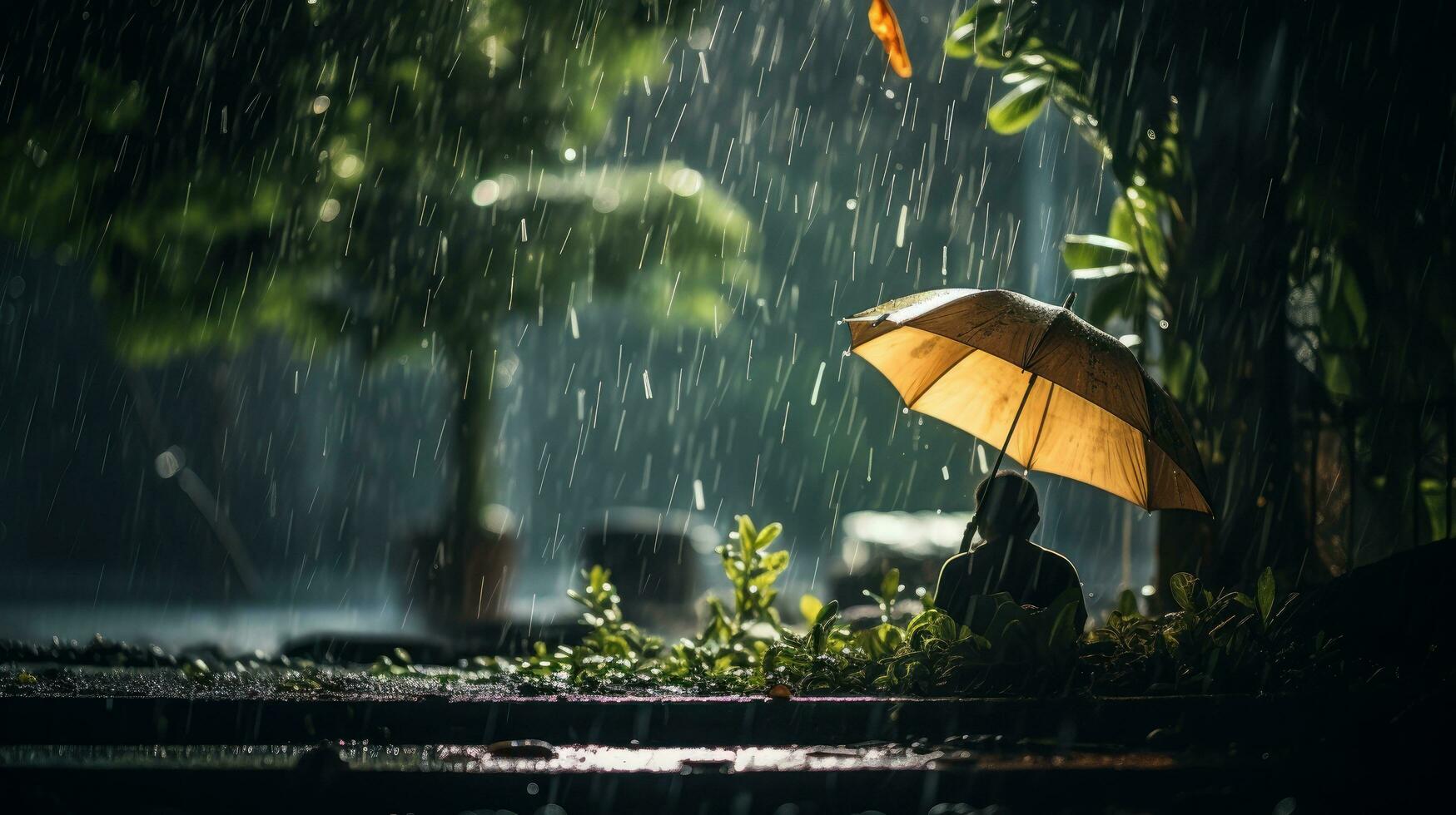 Human Daily Life on Rainy Day. Enjoying Rainfall and Happy Life, Lively Rainy Season Concept. Generative Ai photo