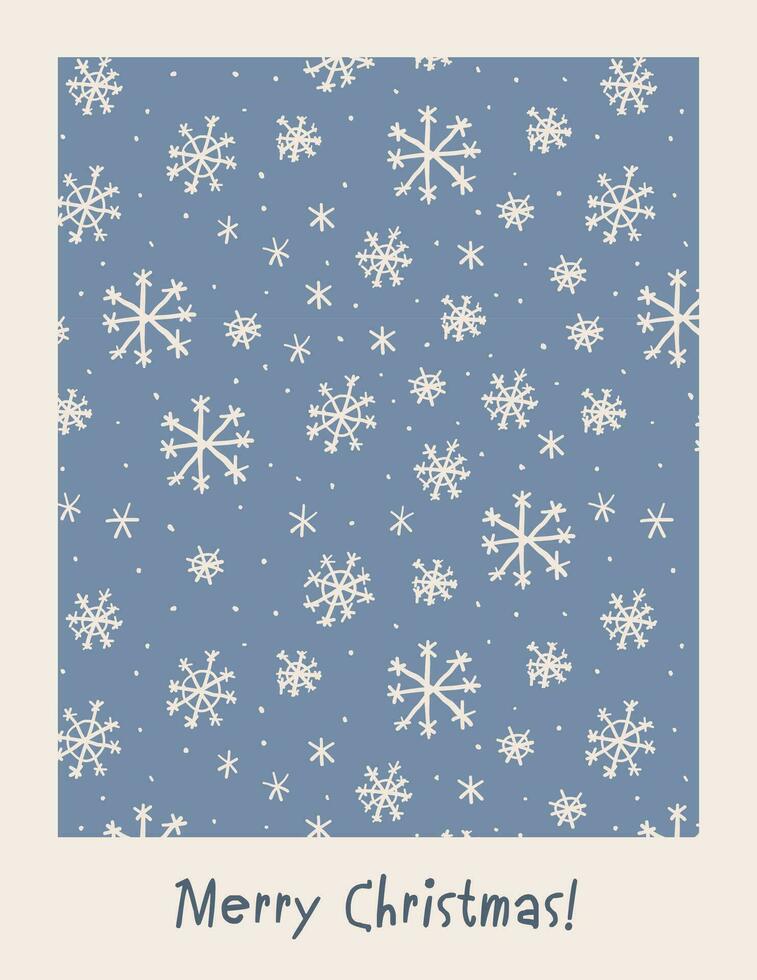 Vector poster with snowflakes on light blue background, Christmas vintage and minimalistic poster