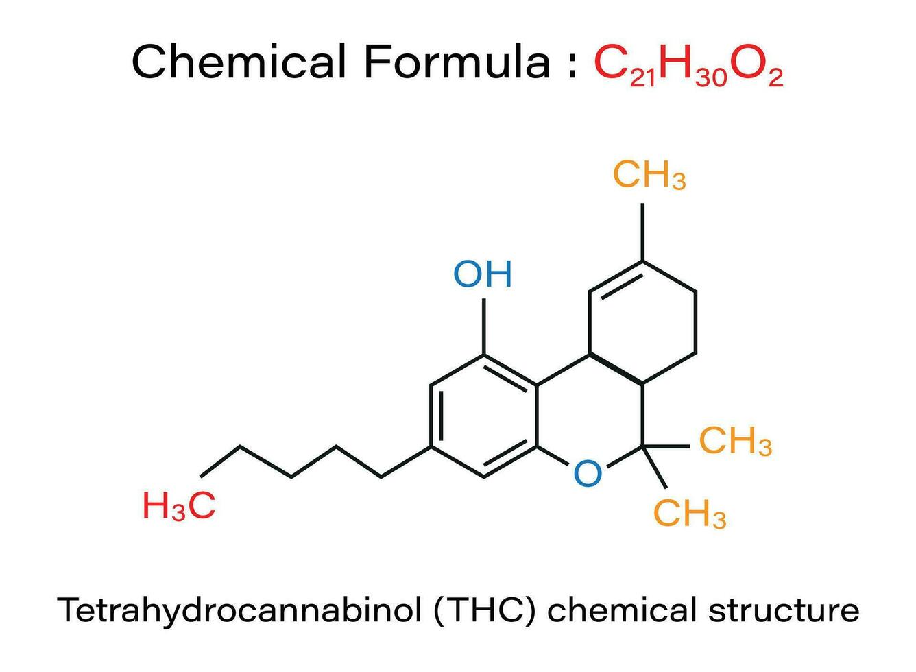 químico fórmula tetrahidrocannabinol químico molécula esquelético vector ilustración.