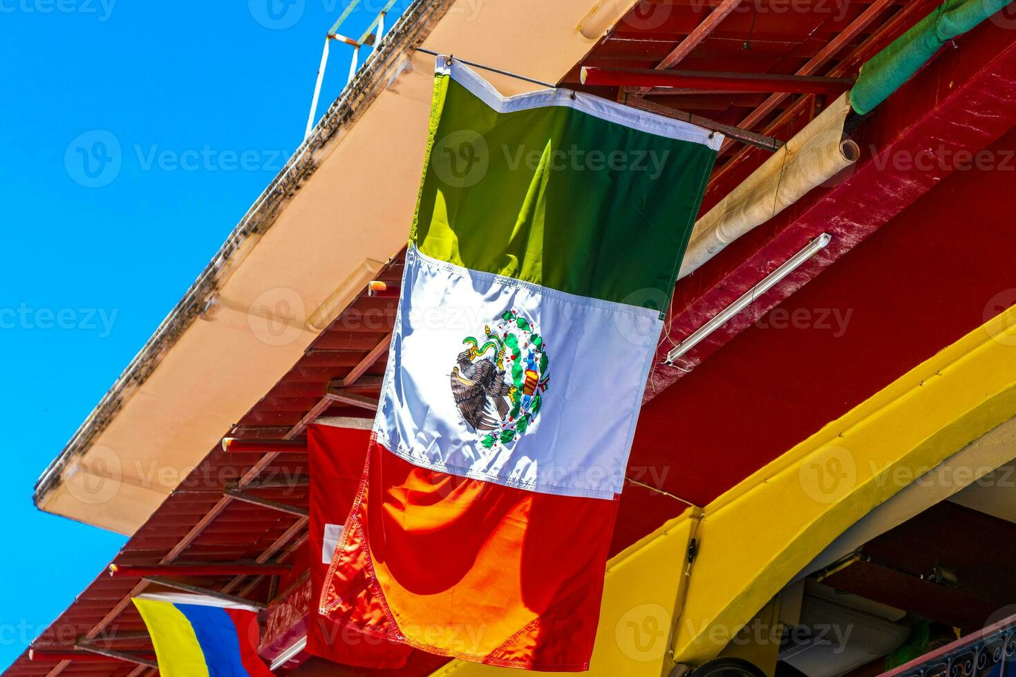 Mexican green white red flag in Playa del Carmen Mexico. photo