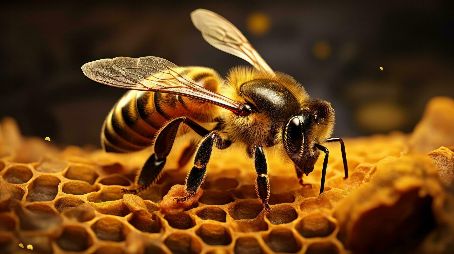 Epic Macro Photography Shot of Honey Bee. Closeup View of Working Bees. Generative Ai photo