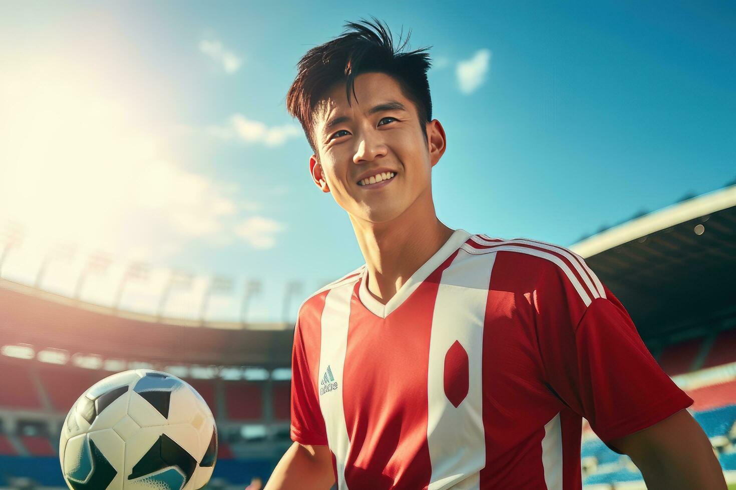 Handsome Asian Soccer Player, Portrait of a Handsome Asian Athlete Male, Sport Man Footballer. photo