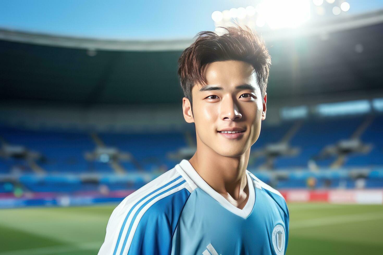 Handsome Asian Soccer Player, Portrait of a Handsome Asian Athlete Male, Sport Man Footballer. photo