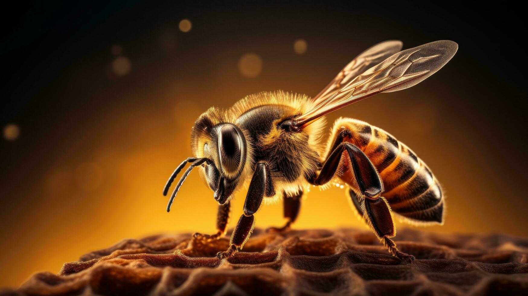Epic Macro Photography Shot of Honey Bee. Closeup View of Working Bees. Generative Ai photo