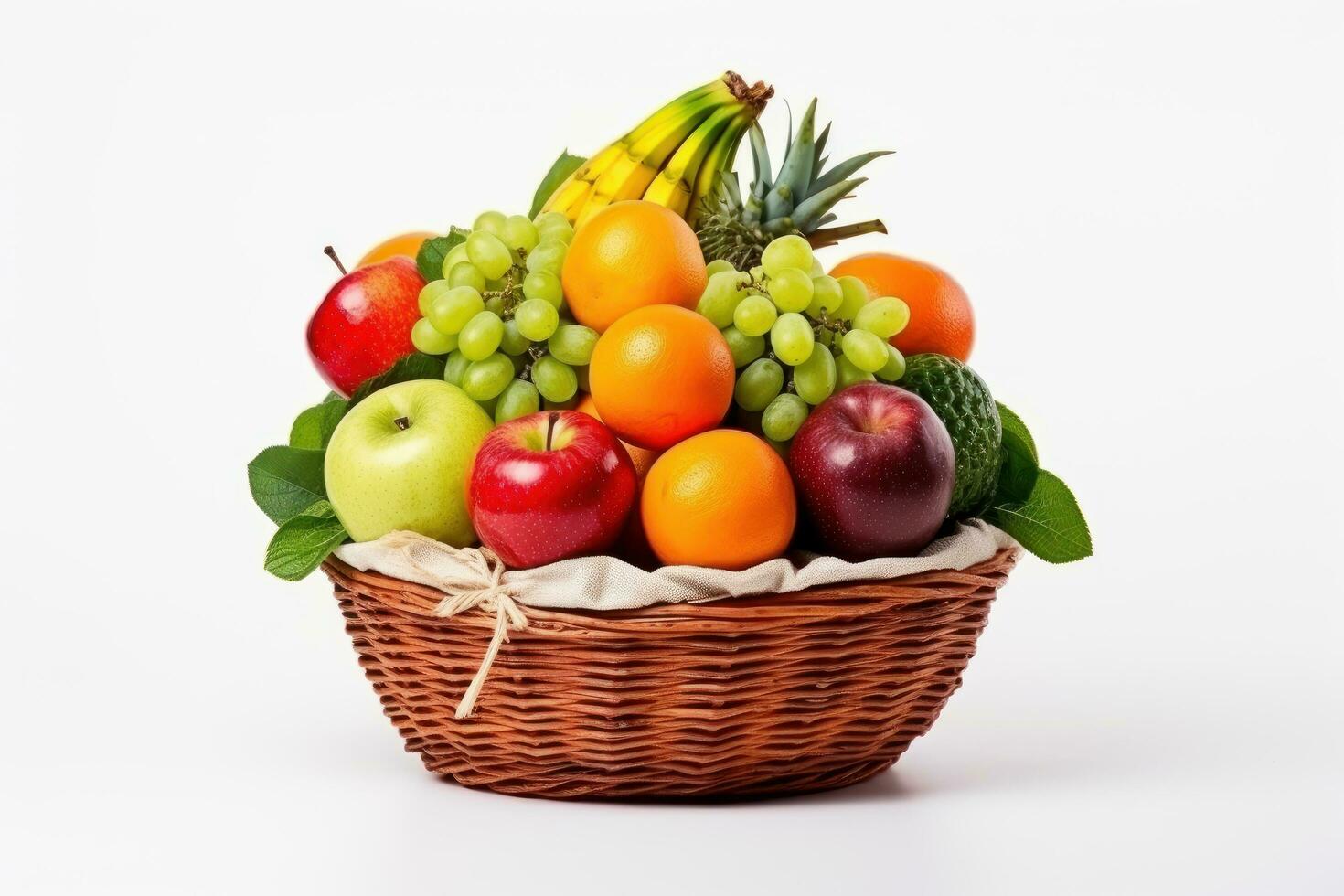 Fresco frutas en cesta aislado en blanco fondo, sano frutas Rico en vitaminas generativo ai foto