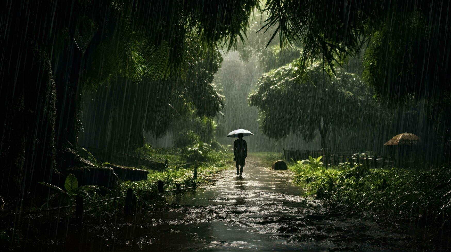 Human Daily Life on Rainy Day. Enjoying Rainfall and Happy Life, Lively Rainy Season Concept. Generative Ai photo