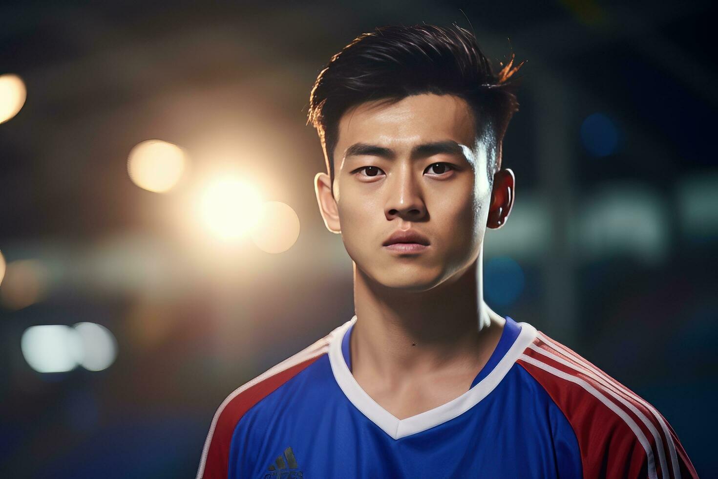 Handsome Asian Soccer Player, Portrait of a Handsome Asian Athlete Male, Sport Man Footballer. photo