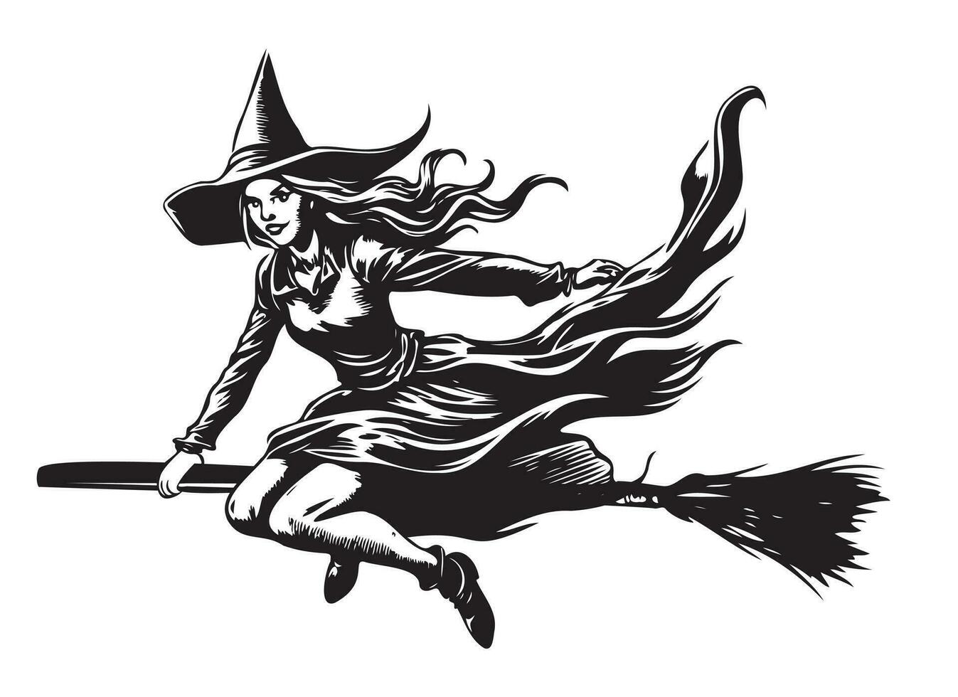 Witch cartoon sketch hand drawn Halloween Vector illustration