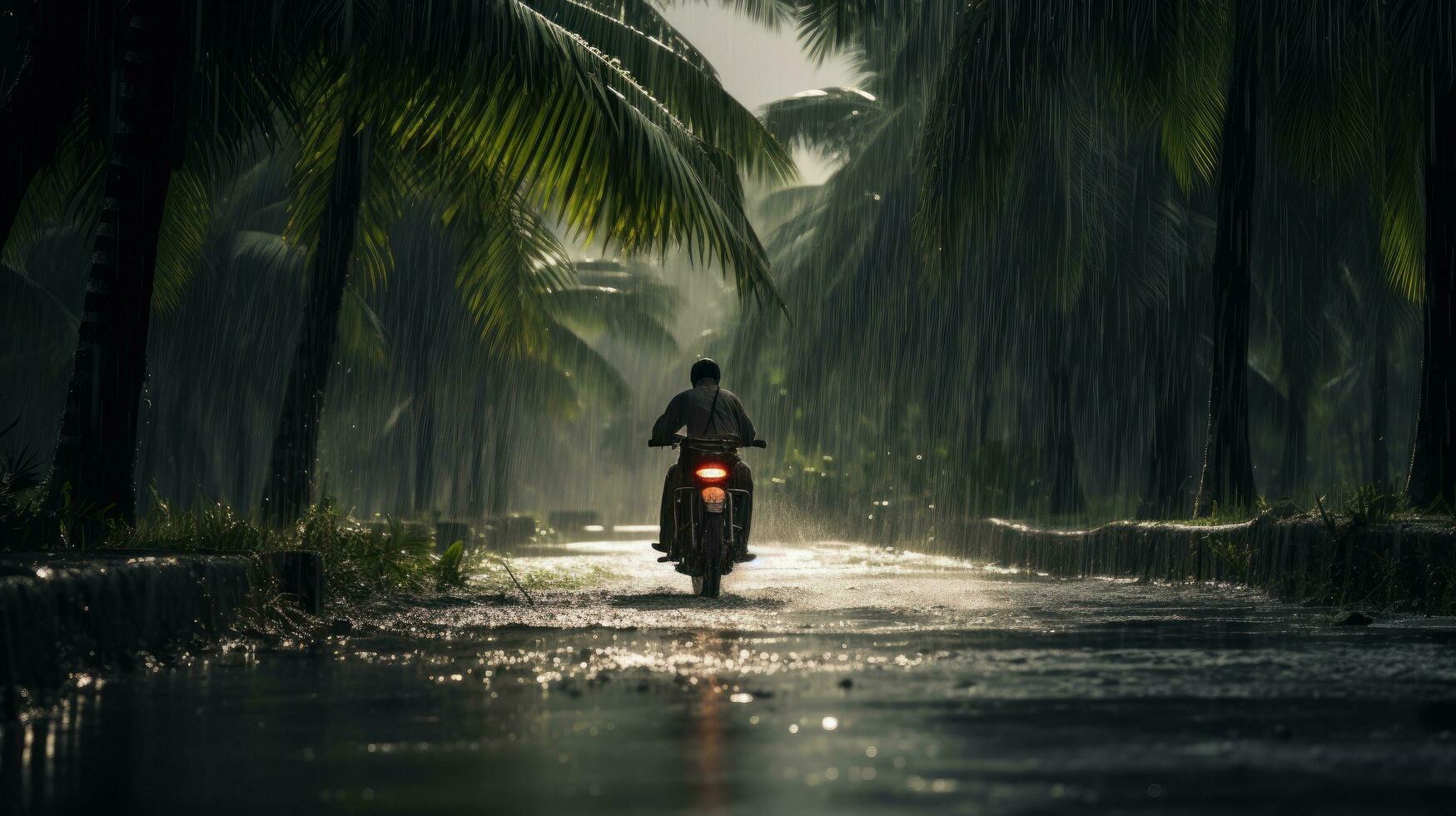 Human Daily Life on Rainy Day. Enjoying Rainfall and Happy Life, Lively Rainy Season Concept. Generative Ai photo