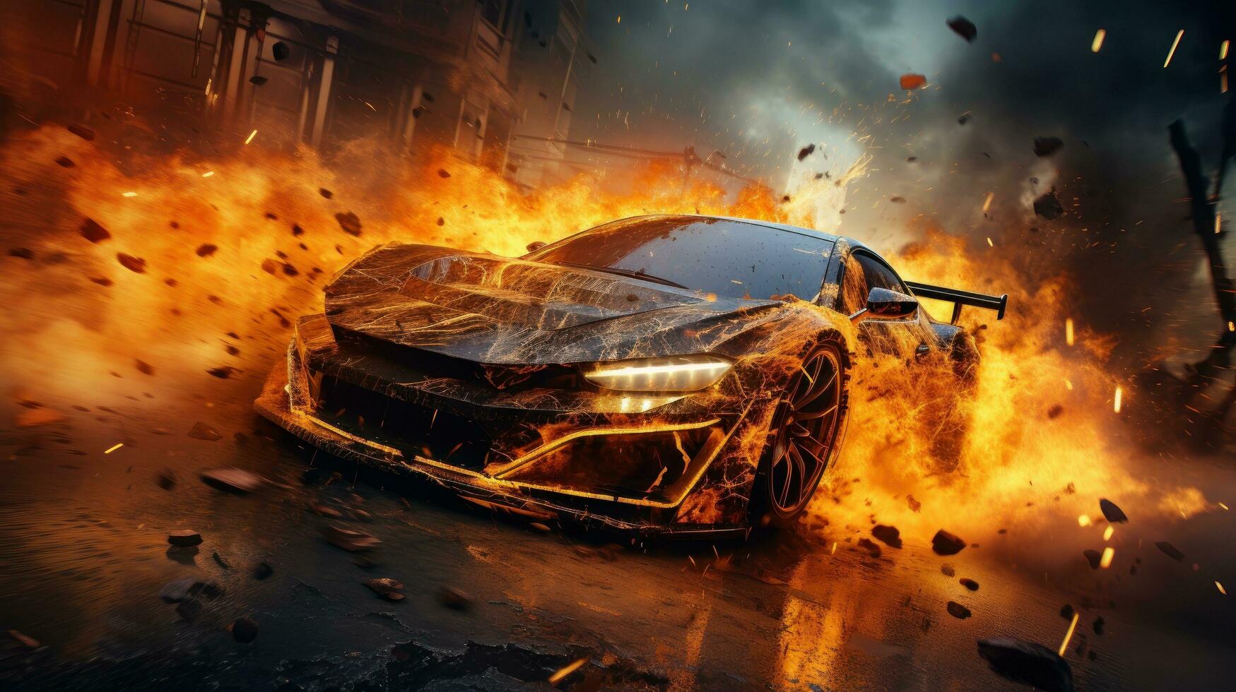 Car on Fire Accident, Burning Car Background, Car Insurance Concept. Generative Ai photo