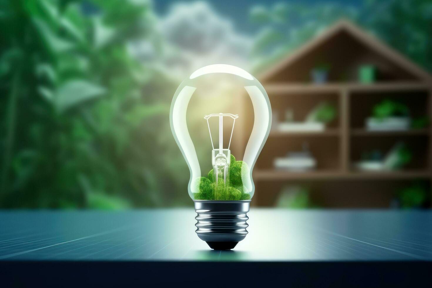 Eco Friendly Lightbulb, Energy Efficiency, Renewable and Sustainable Energy Concept. Generative Ai photo