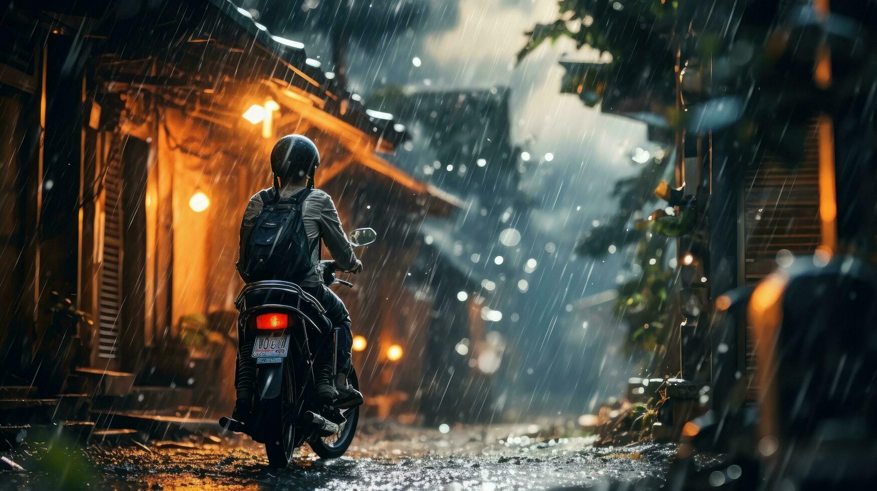 Human Daily Life on Rainy Day. Enjoying Rainfall and Happy Life, Lively Rainy Season Concept. Generative Ai photo