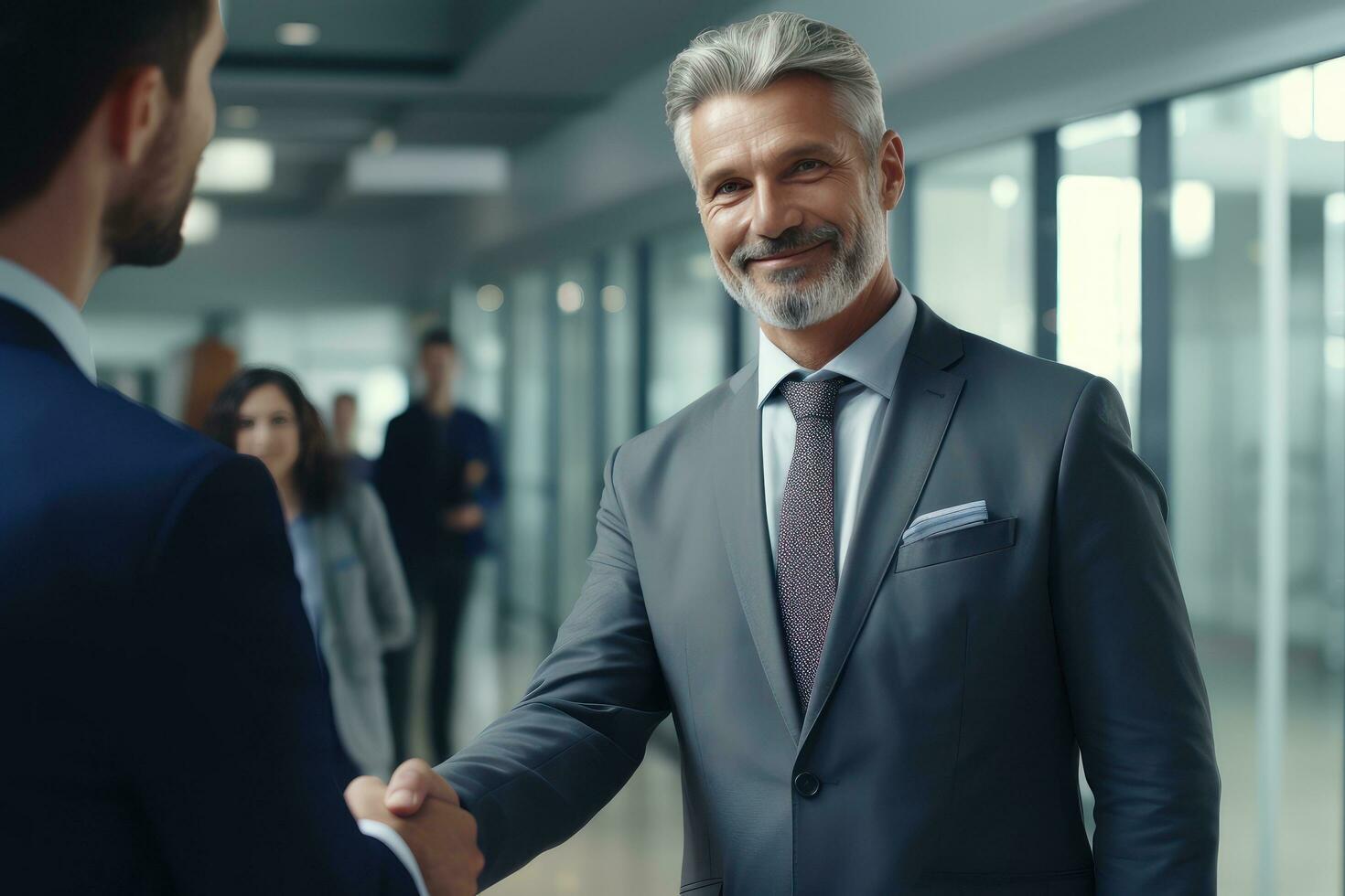 Business Partners Shaking Hands, Agreed on a Business Opportunity, Corporate Businesspeople Meet in Modern Office photo