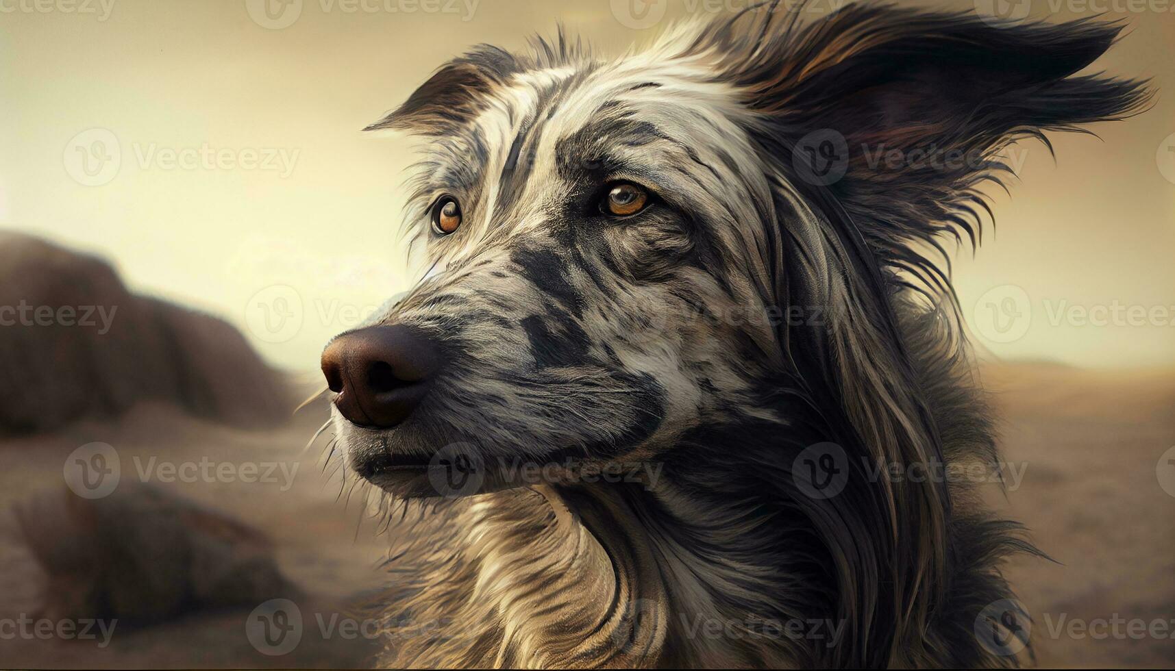 Artistic recreation of ancient dog of history at sunset. Illustration AI photo