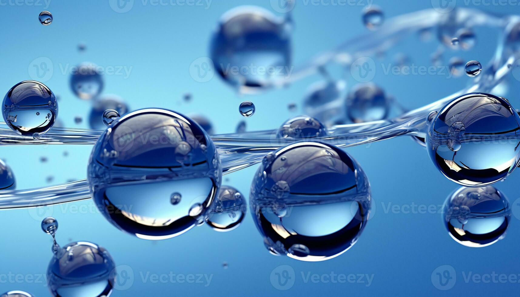 ficticio recreación de cristal agua moléculas en azul antecedentes. ilustración ai foto