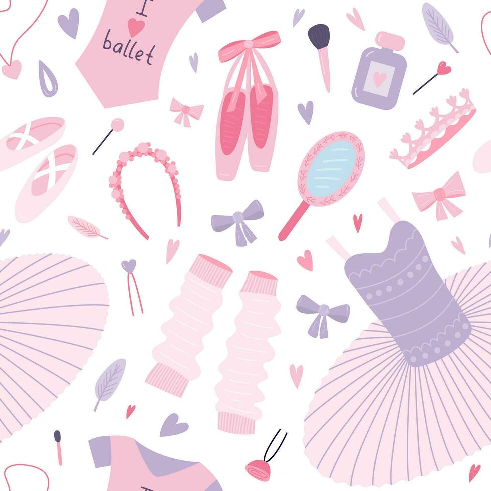 Ballet items seamless pattern. Vector flat style fashion ballet clothes pattern