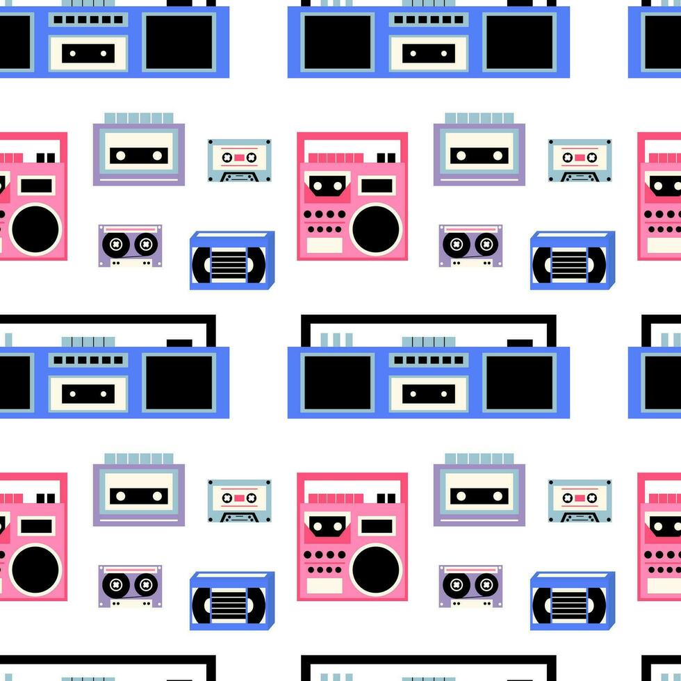 Classic 80s and 90s vector seamless pattern in flat style