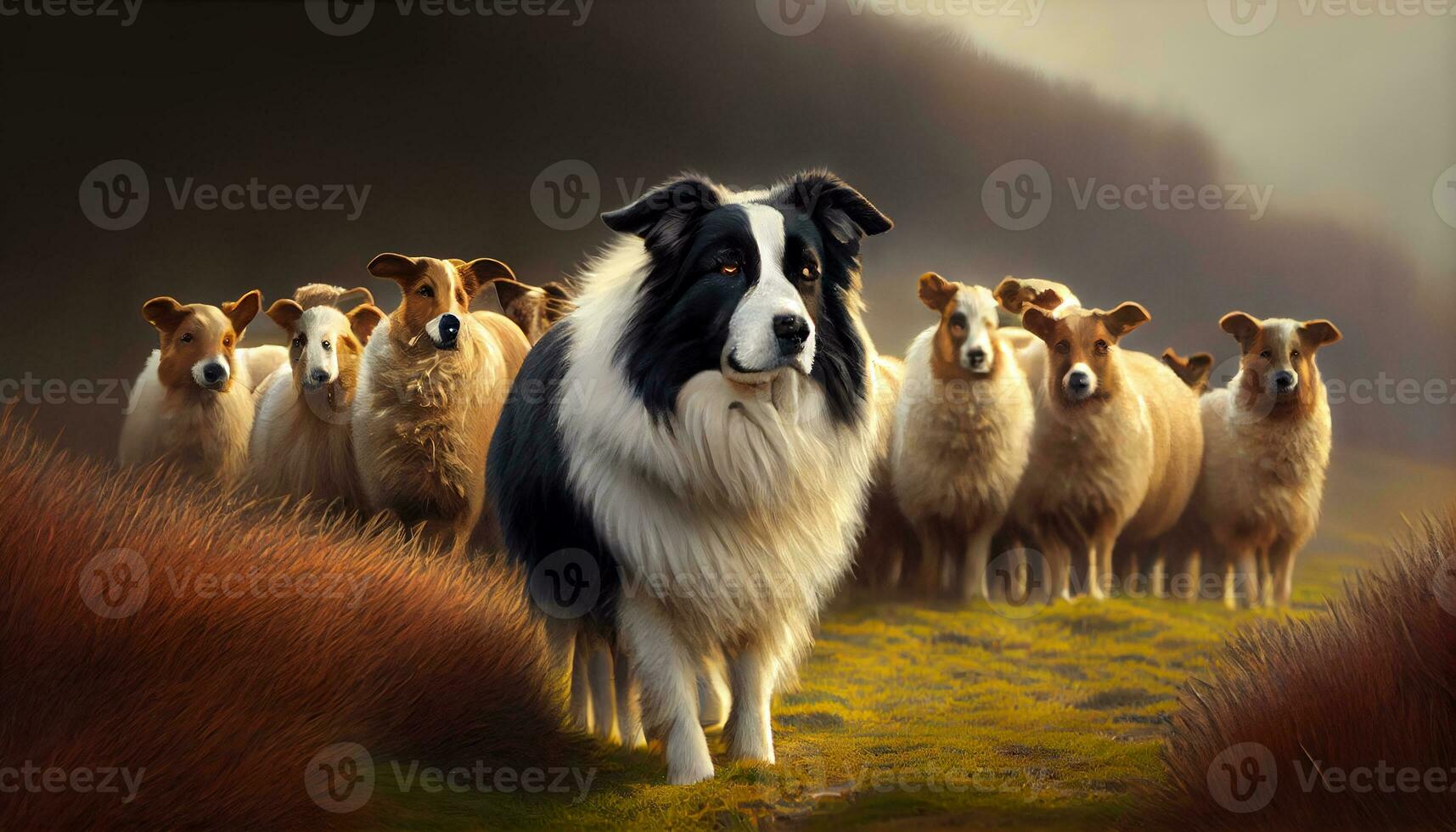 Shepherd dog with a special flock. Artificial Intelligence photo