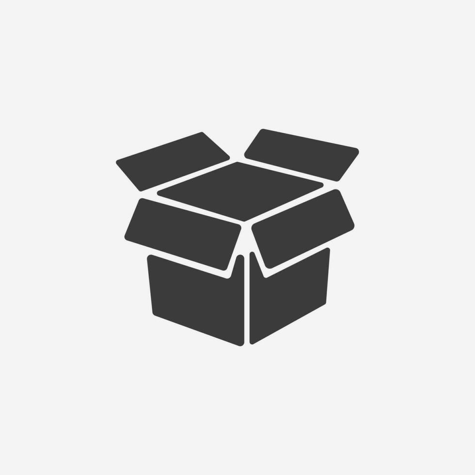 paquete, caja abierta icono vector símbolo aislado signo