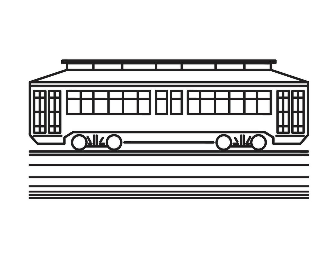 Streetcar or Trolley Car Side View Mono Line Art vector