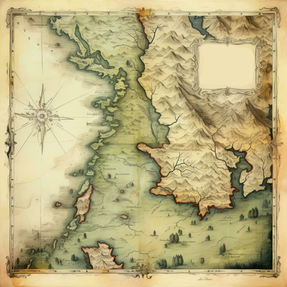 Vintage map with watercolor texture photo