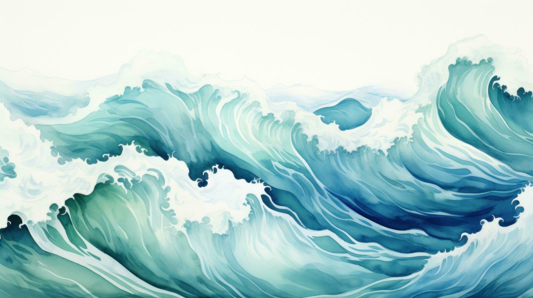 Blue and green watercolor ocean waves photo