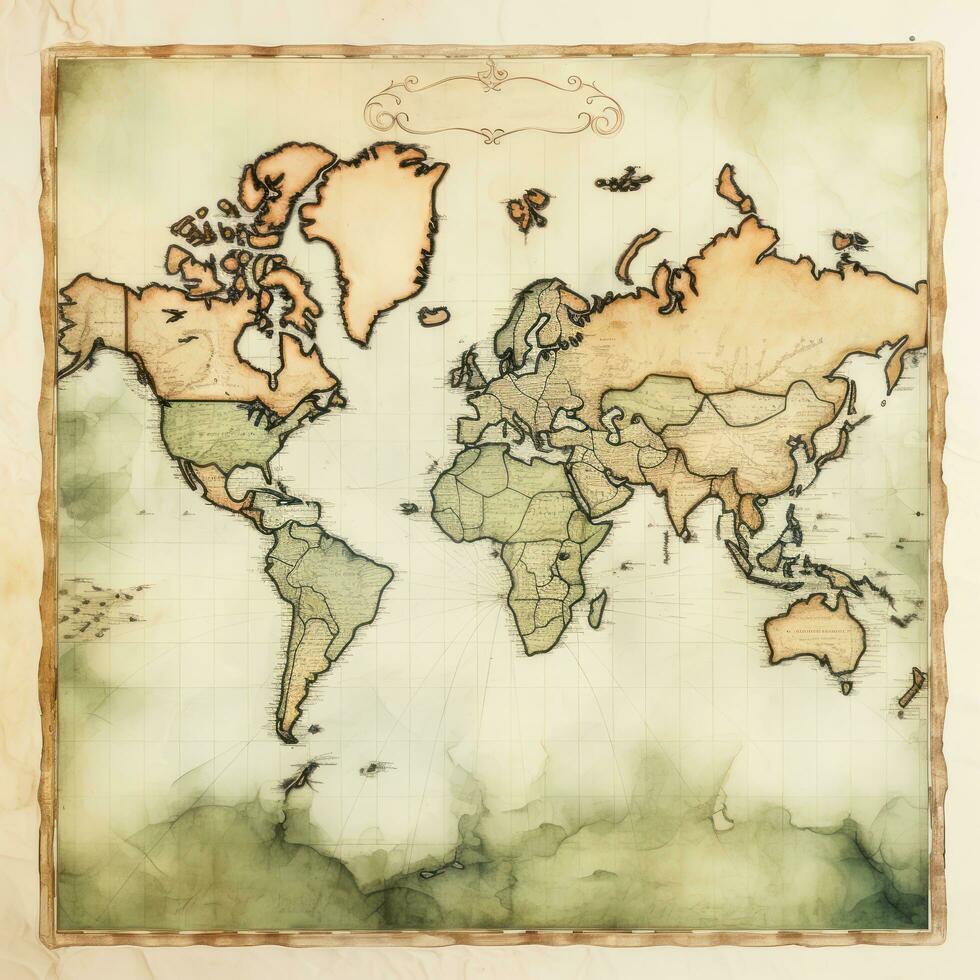 Vintage map with watercolor texture photo