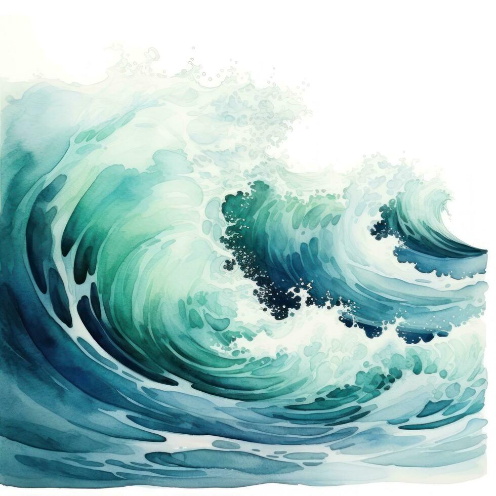 Blue and green watercolor ocean waves photo