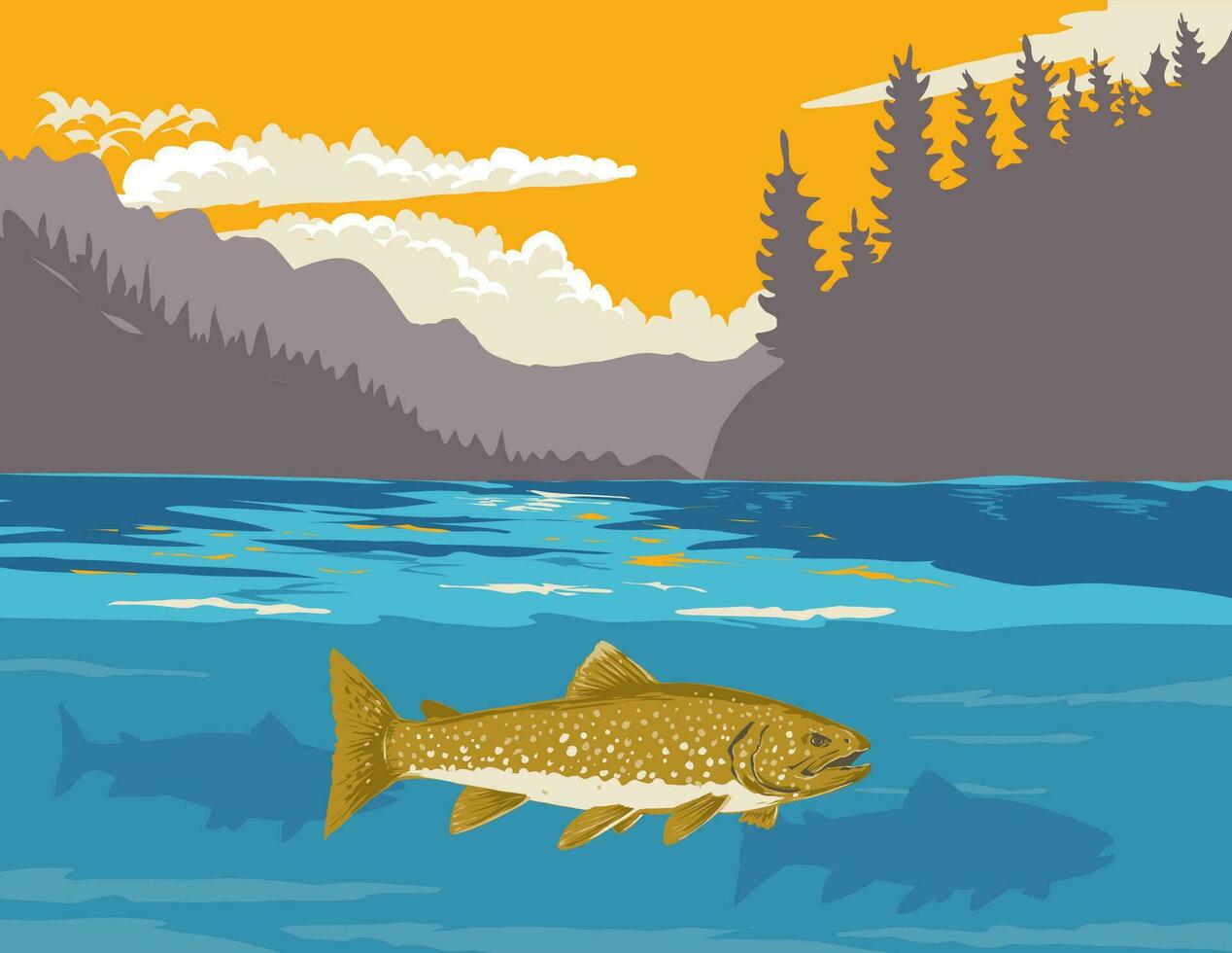 Lake Trout in Missouri River Western Montana USA WPA Art vector