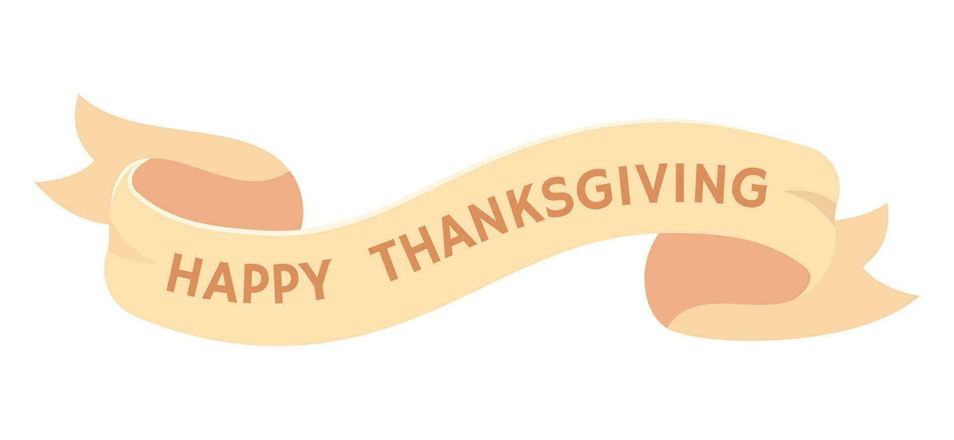 Happy thanksgiving day banner ribbon 2D cartoon object. Harvest festival retro congratulations isolated vector item white background. Autumn season. Friendsgiving greeting color flat spot illustration