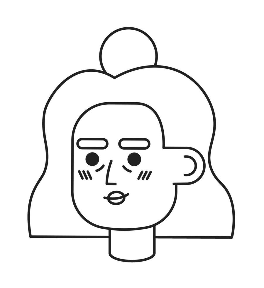 Hispanic senior citizen black and white 2D vector avatar illustration. Elderly latina woman outline cartoon character face isolated. Latinamerican middle-aged flat user profile image, portrait female