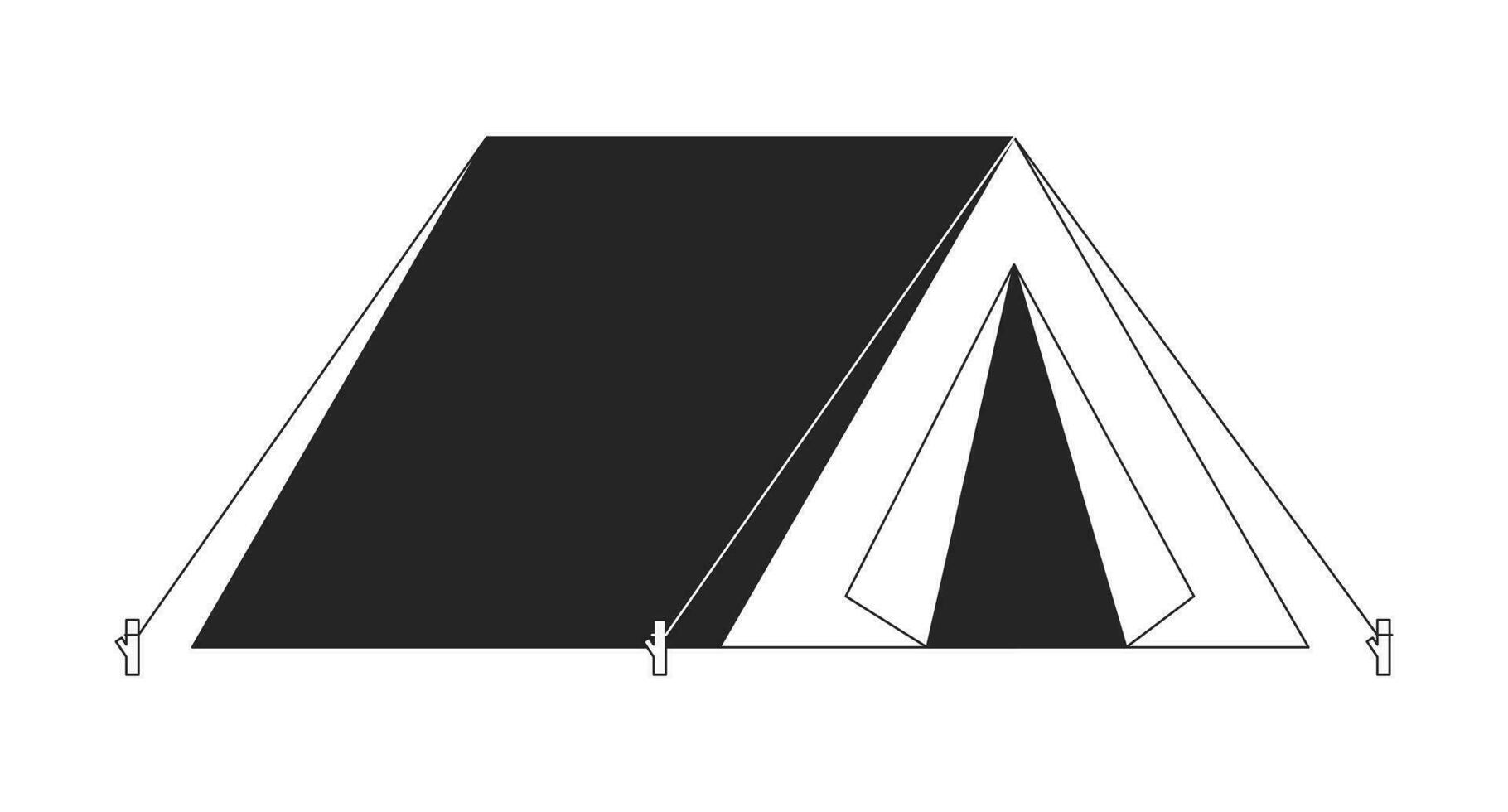 Camping tent black and white 2D line cartoon object. Wanderlust campground isolated vector outline item. Leisure activity. Campsite vacation. Outdoor recreation monochromatic flat spot illustration