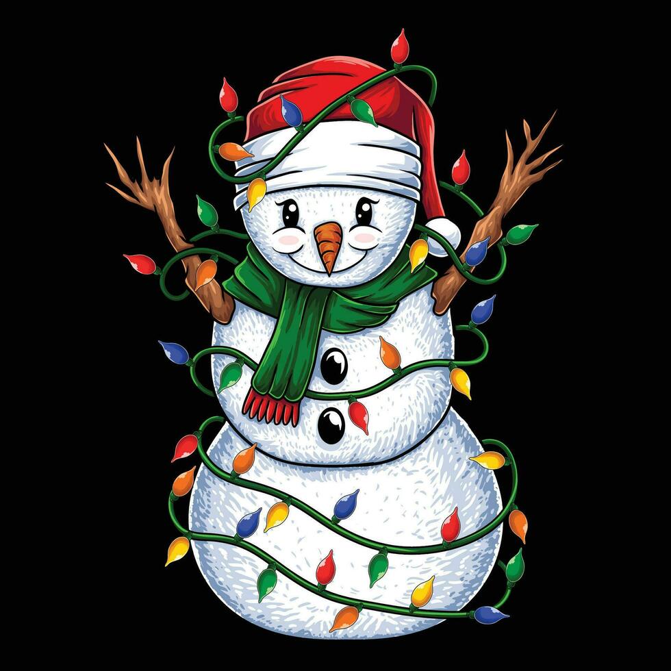 monigote de nieve Navidad luces vector ilustración