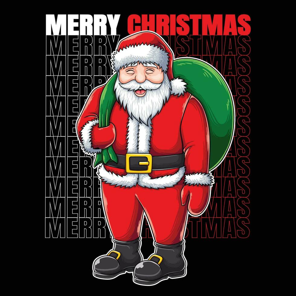 Papa Noel personaje que lleva regalo bolso t camisa diseño vector ilustración