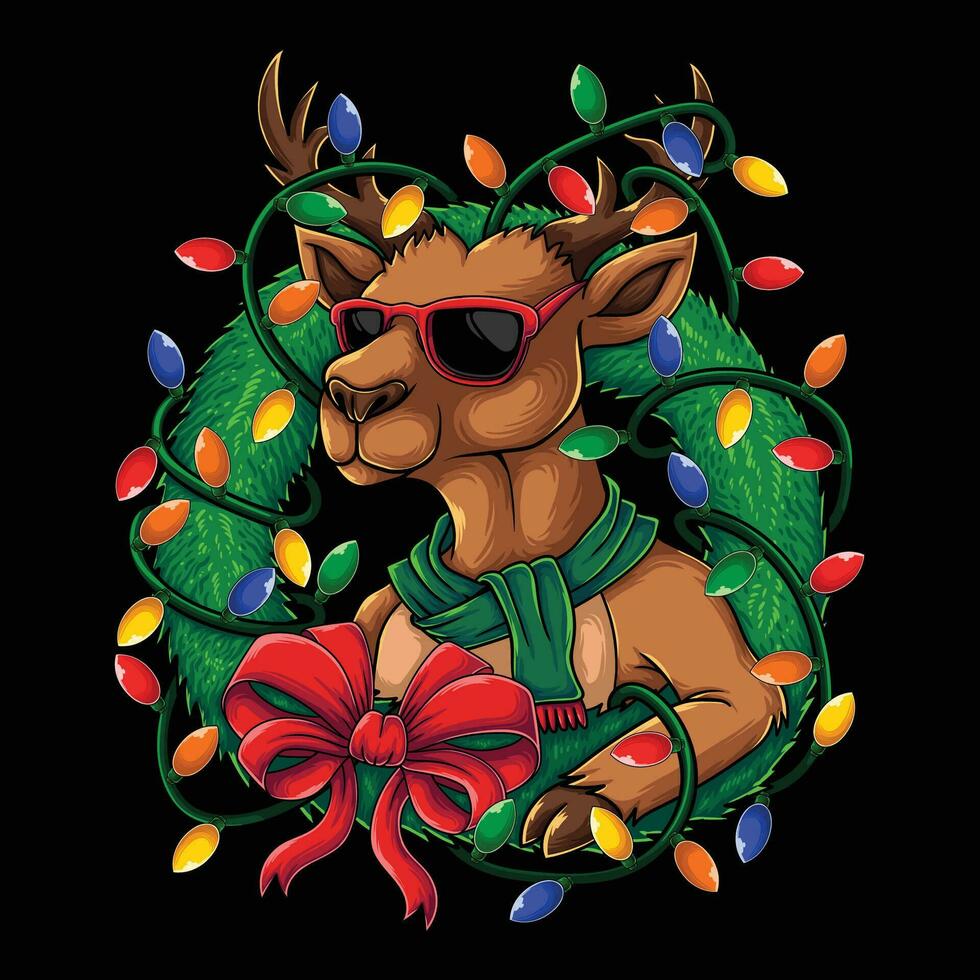 Deer with christmas decoration vector illustration