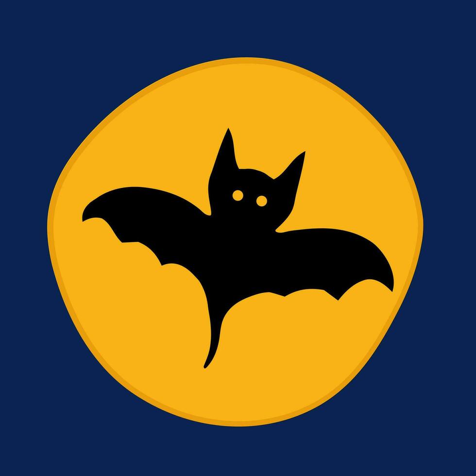 Víspera de Todos los Santos icono murciélago con terrible mueca. vector negro siluetas icono en amarillo circulo Luna.