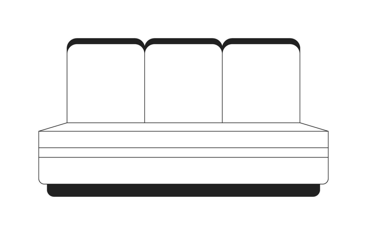 Public transport seats black and white 2D cartoon object. Underground train seats vintage isolated vector outline item. Passenger chairs. Leather comfortable couch monochromatic flat spot illustration
