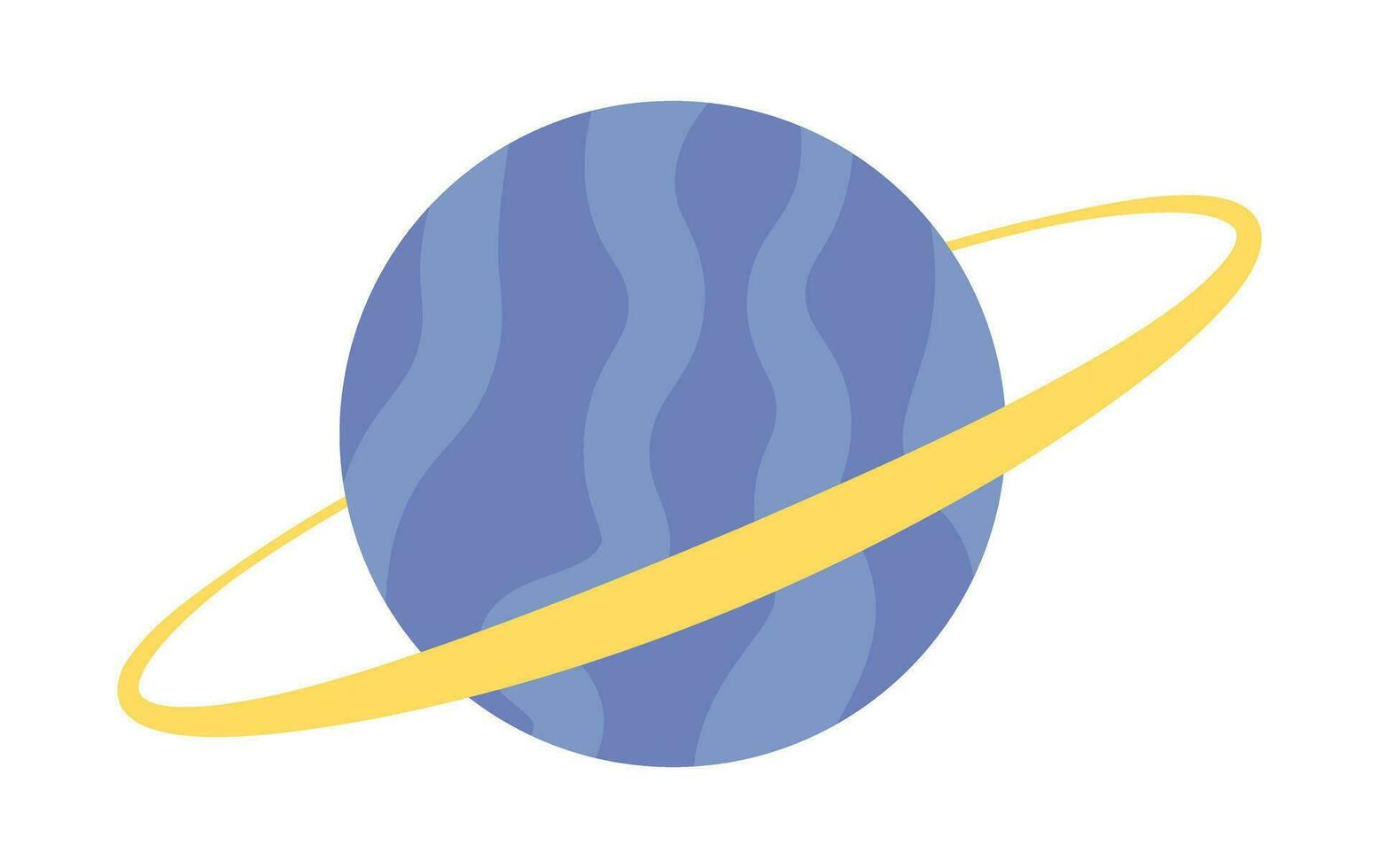 Striped planet sphere with ring 2D cartoon object. Cosmic globe isolated vector item white background. Saturn like exoplanet. Planetary exploration. Fantasy surface color flat spot illustration