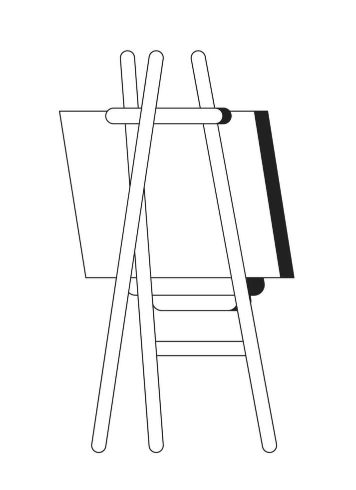 Canvas easel black and white 2D cartoon object. Drawing painting studio. Artist material isolated vector outline item. Exhibition. Square canvas frame on tripod monochromatic flat spot illustration