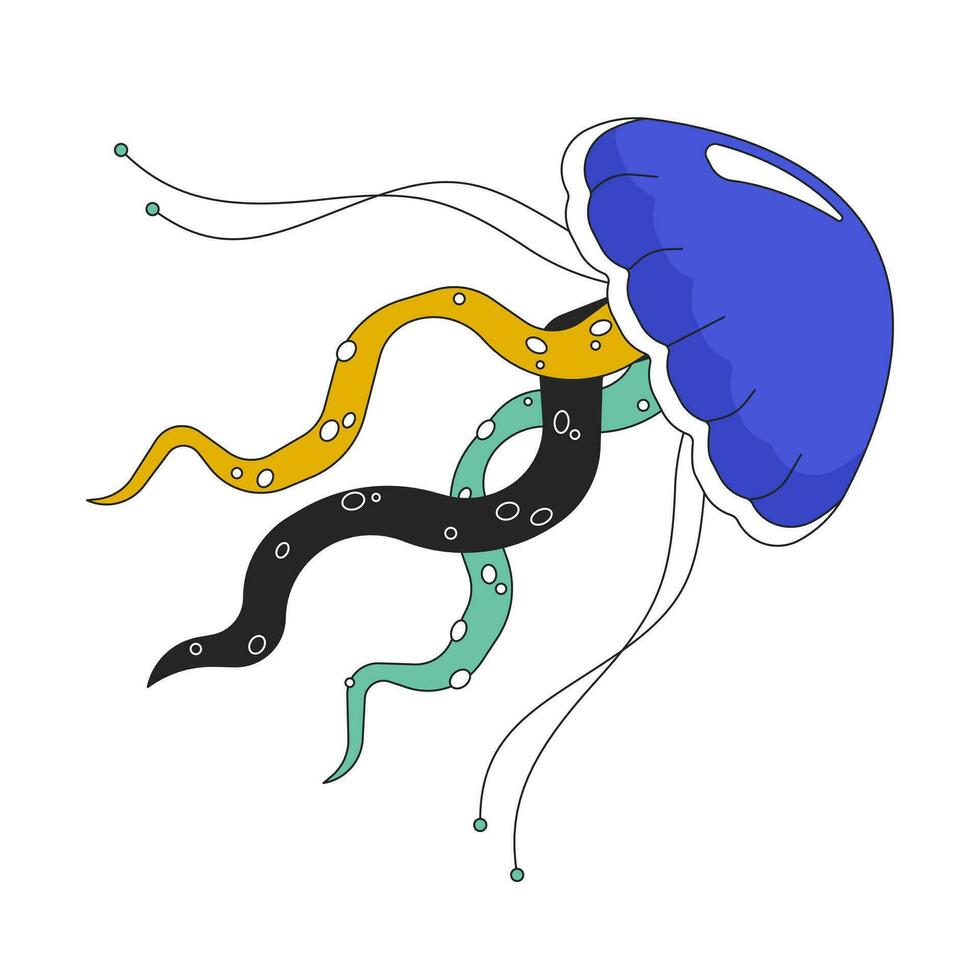 submarino Medusa flotante 2d lineal dibujos animados objeto. mar criatura nadar. acuario jalea pescado aislado línea vector elemento blanco antecedentes. jalea medusa Oceano color plano Mancha ilustración