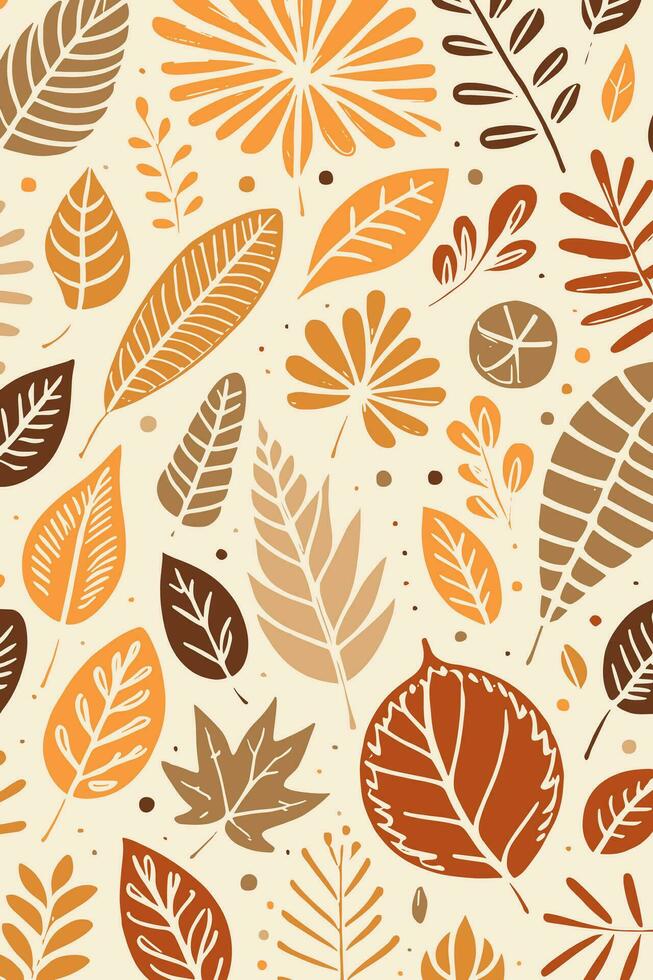 Abstract Autumn Hand Drawn Foliages Texture Pattern Doodle Vector Illustration