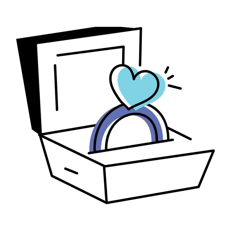 Doodle icon of a proposal ring box vector