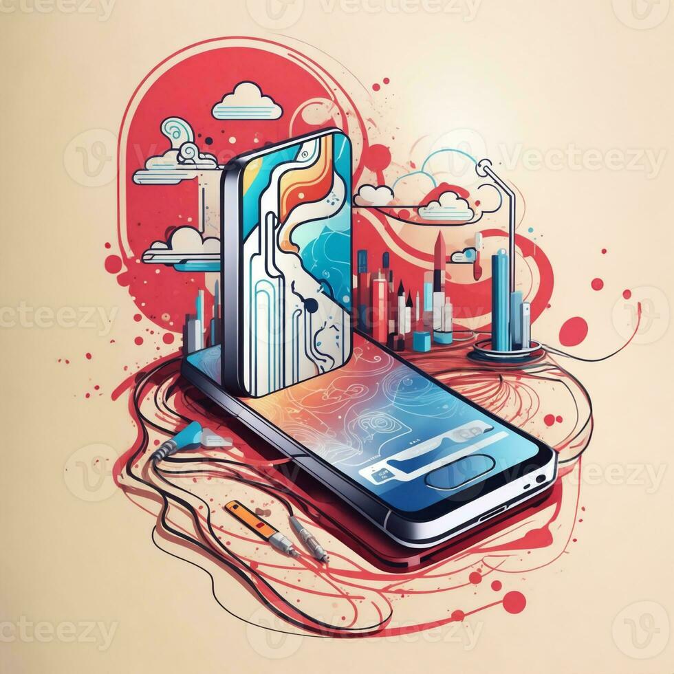 graphic mobile phone on light background photo