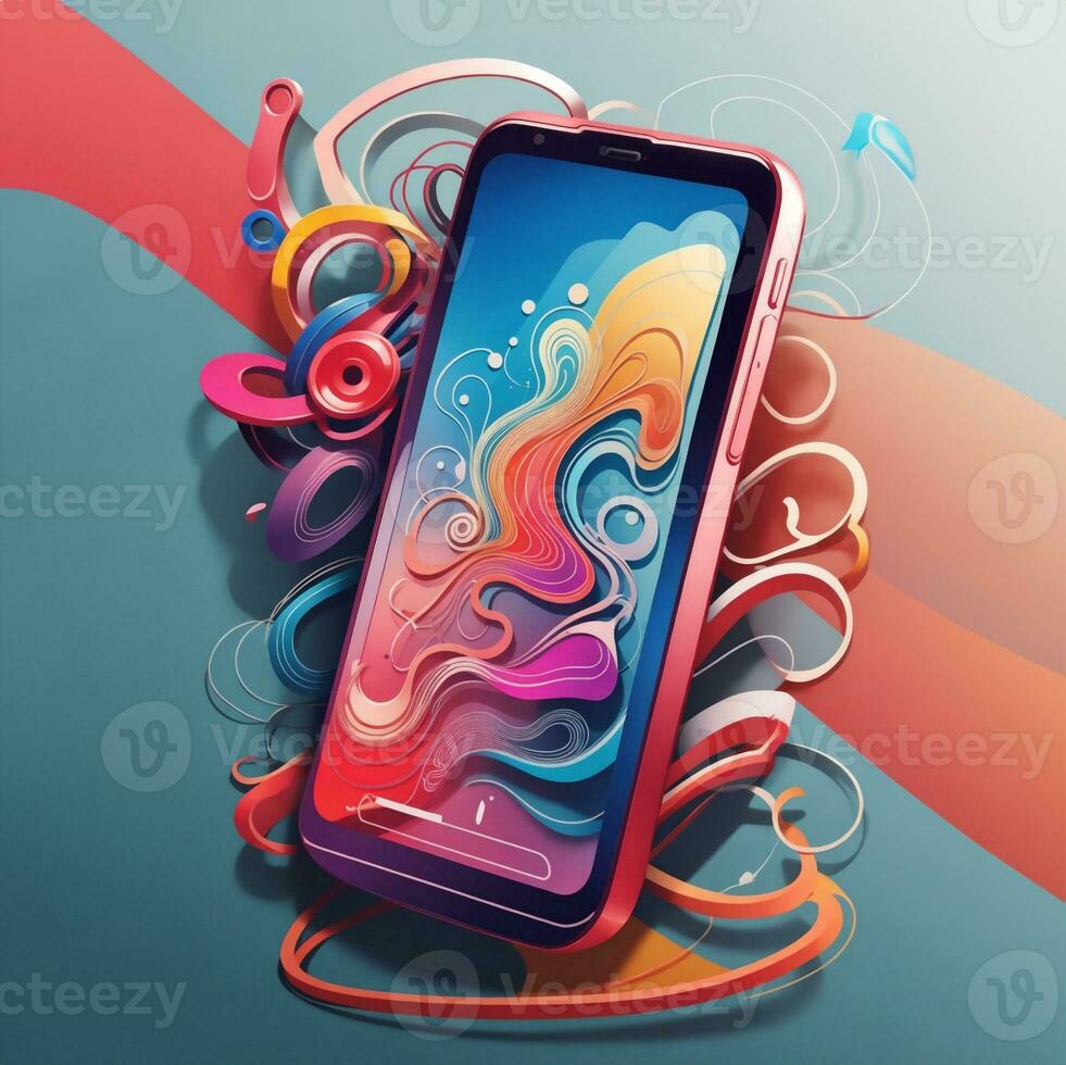 graphic mobile phone on light background photo