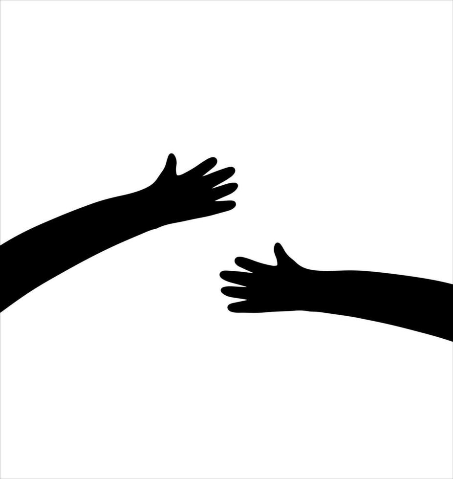 silueta de abrazando manos. negro bosquejo garabatear ilustración. concepto de apoyo y cuidado vector