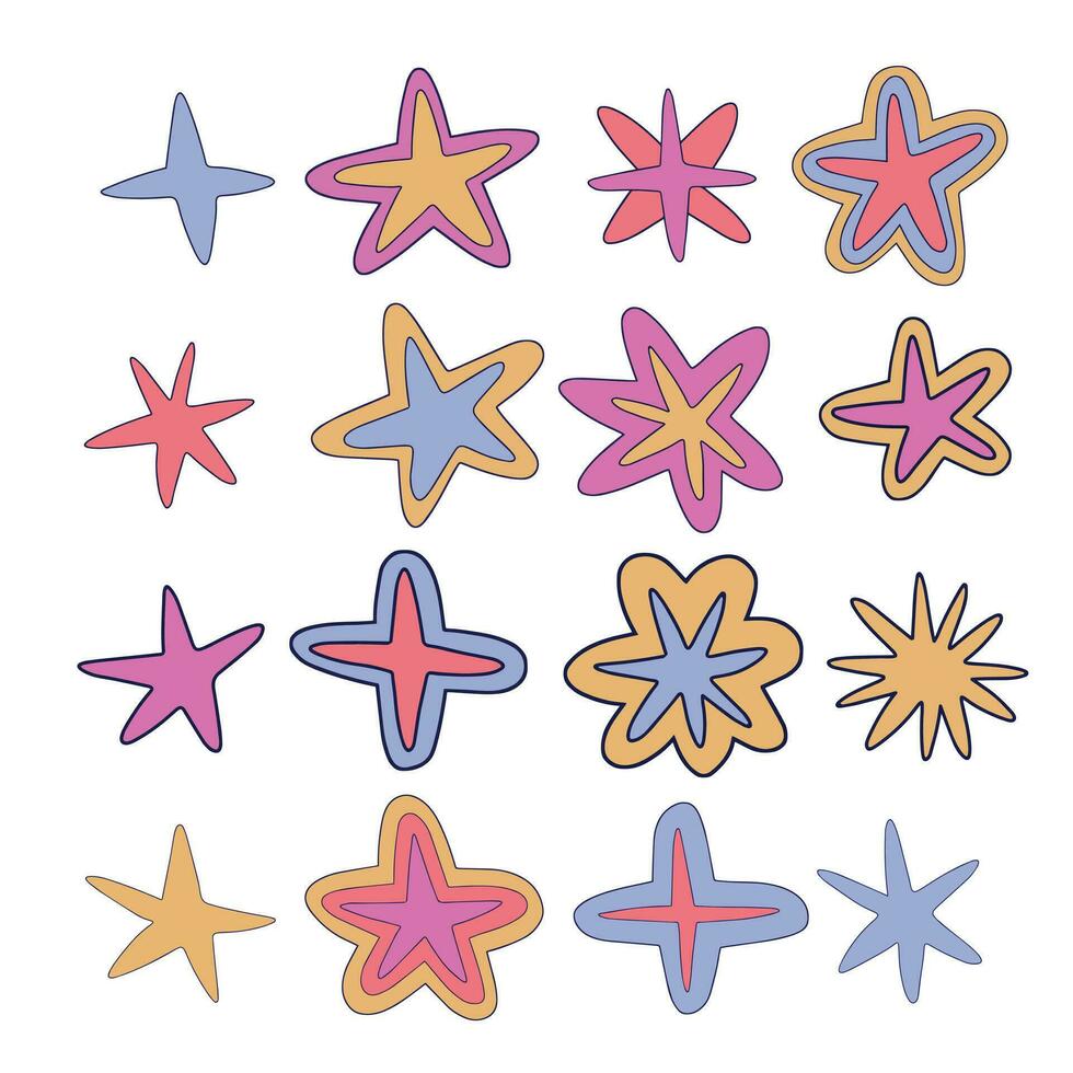 Groovy star elements. 70s, 80s, 60s vibes funky sticker. Retro psychedelic vector illustration. Vintage nostalgia element for card, poster design and print